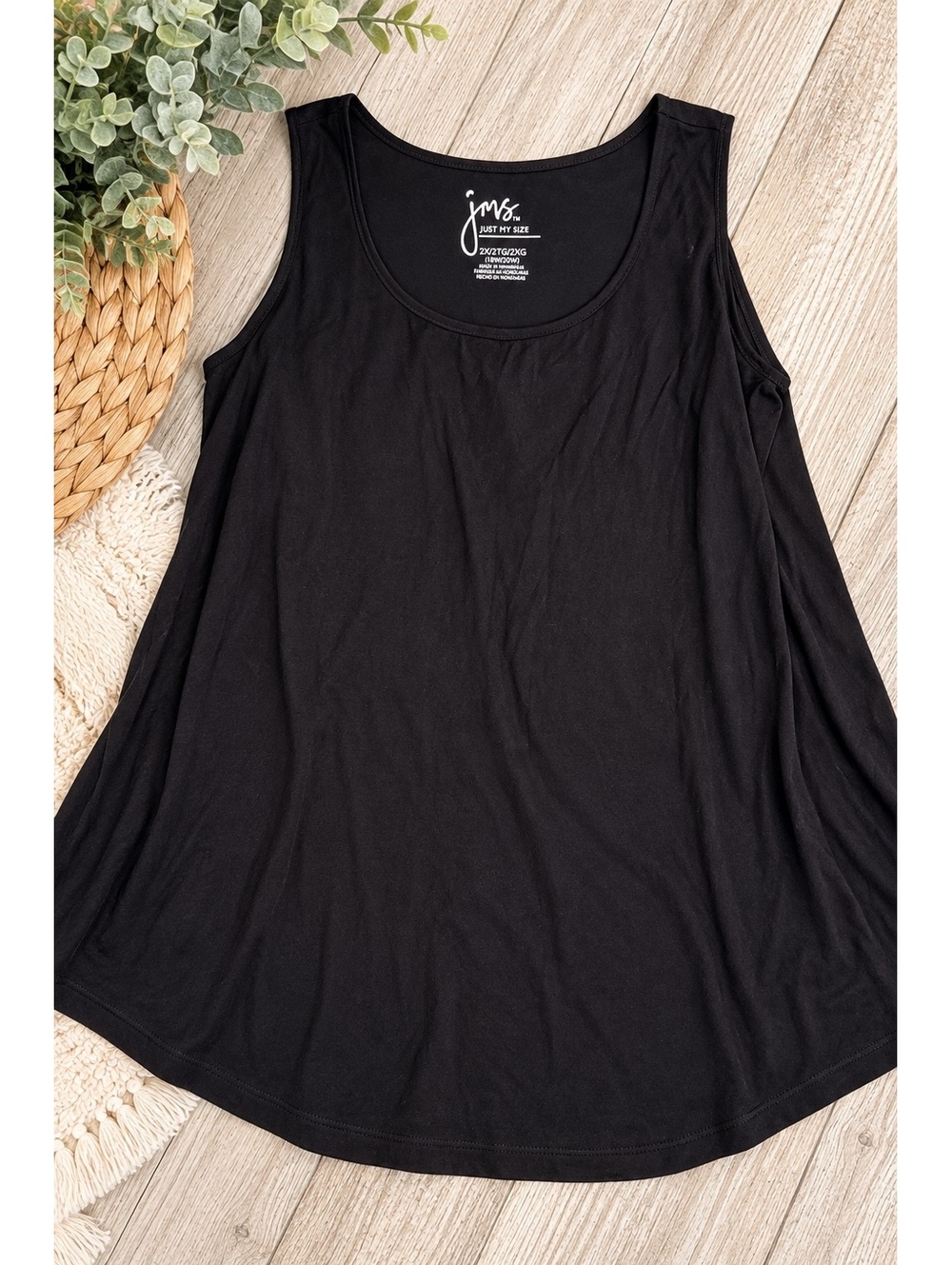 Just My Size JMS 2X Black Sleeveless Scoop Neck Swing Tank Top Plus Size 18W 20W
